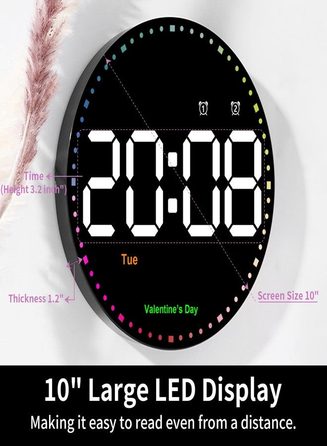 ساعة حائط رقمية مع جهاز تحكم عن بعد، ساعة حائط مقاس 10 بوصات بشاشة كبيرة، ساعة رقمية LED للفصول الدراسية والمكاتب، خاصية التعتيم التلقائي مع عقرب ثوانٍ ملون، مؤشرات للمناسبات، التوقيت الصيفي، عرض درجة الحرارة، ديكور حائط - Image 2